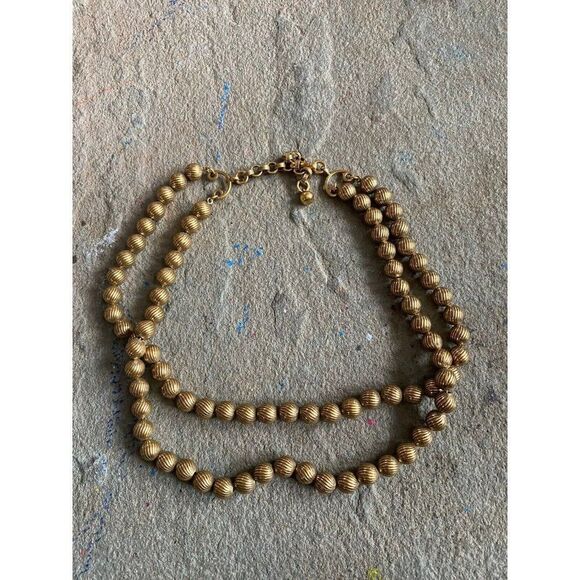 Vintage Necklace Collar Gold Plated Engraved Beaded Double Layer - Picture 7 of 8